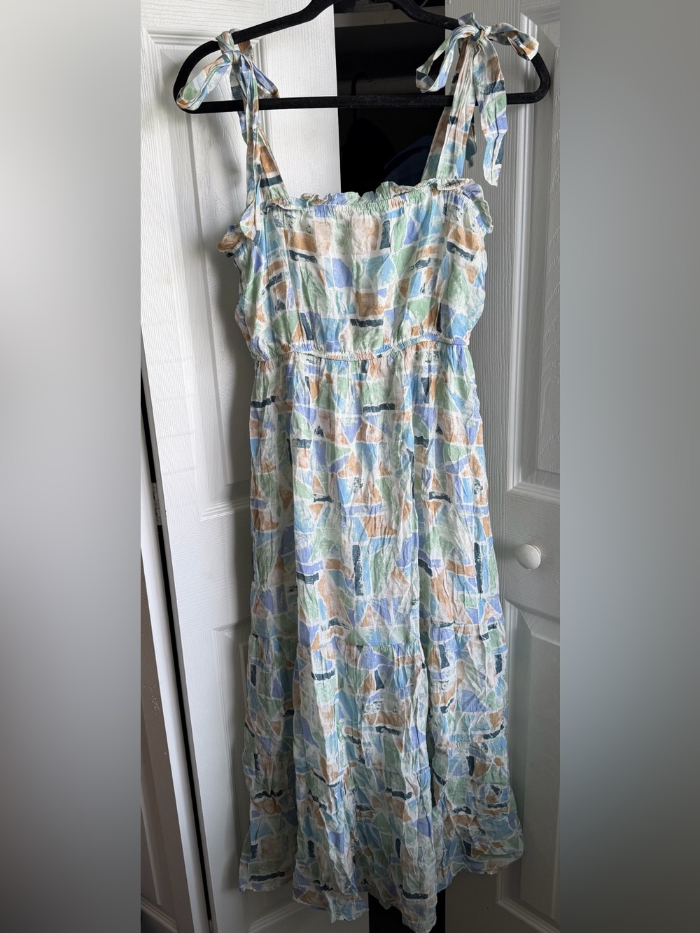 Blu Pepper Abstract Pastel Geometric Print Maxi Dress